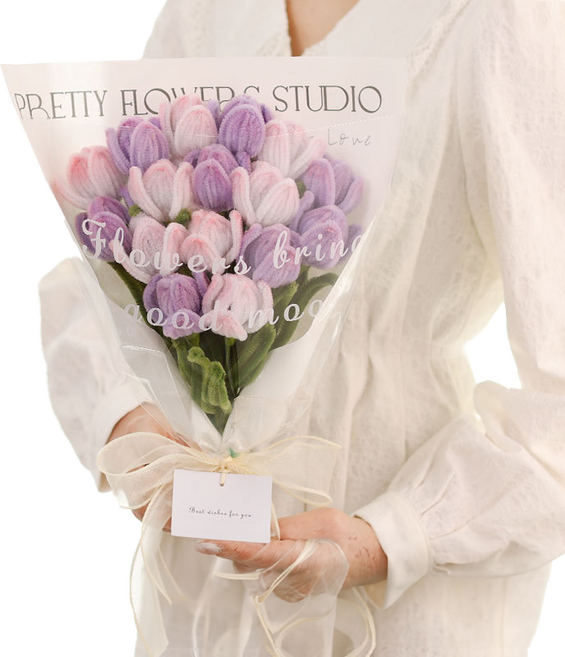 에버리즈 DIY 모루 꽃다발 만들기 세트, 1세트, 05. 크림퍼플 튤립