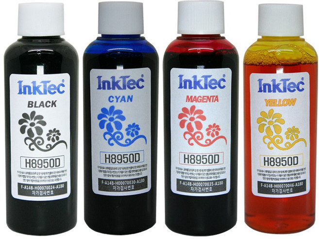 잉크테크 HP 무한 리필 잉크 HP9010 HP8100 HP8600 HP8610 HP8710 HP8210 HP7740 HP7720 HP7612 HP7110 4색 셋트, 100ml 4색셋트(검정염료+칼라염료), 1개