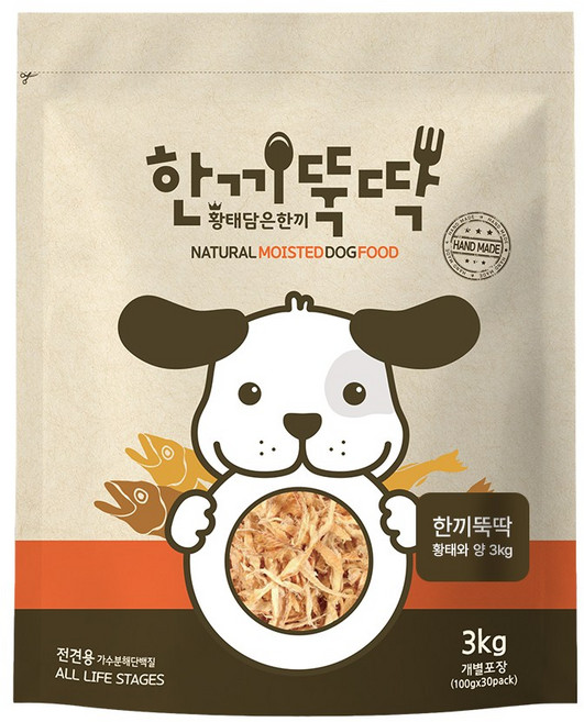 한끼뚝딱 전연령 강아지 소프트사료, 3kg, 1개, 황태+양