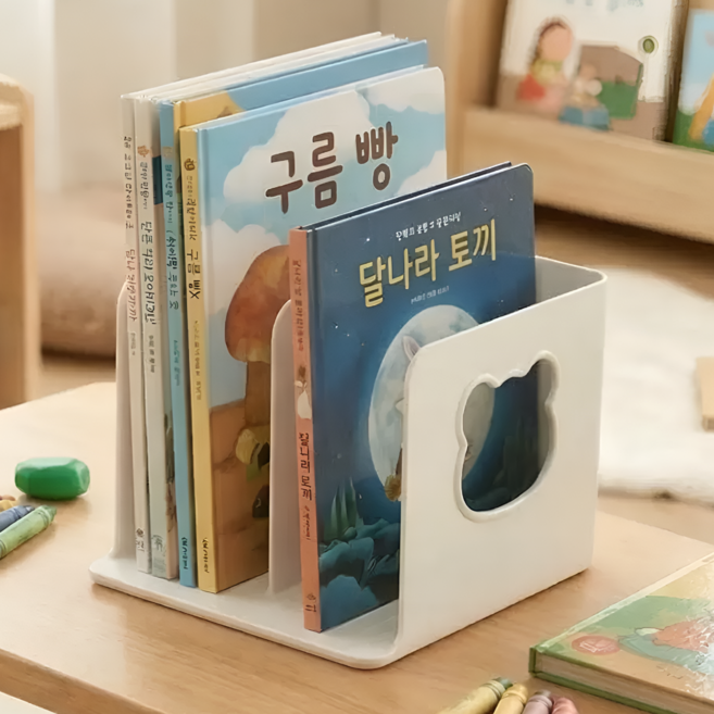 데이모노 귀여운 곰돌이 책꽂이 2칸 북엔드, 화이트