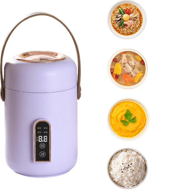 SMABAT 다용도 전기 밥솥 휴대용 도시락 보온밥솥 1-2인용 캠핑용밥솥 세라믹 내솥 영어 패널, 퍼플