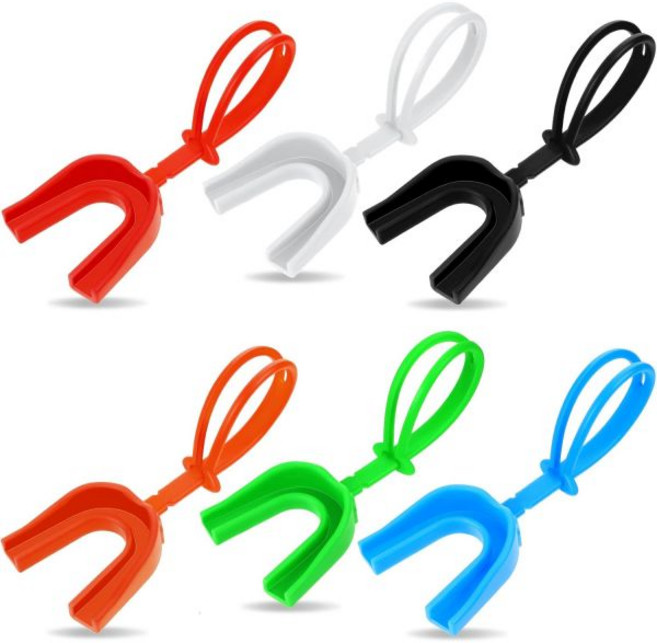 6피스 끈 달린 마우스가드 스포츠 축구 복싱 마우스피스 어른 청소년 교정용 소프트 농구 하키 라크로스 레슬링, 멀티컬러, 1개