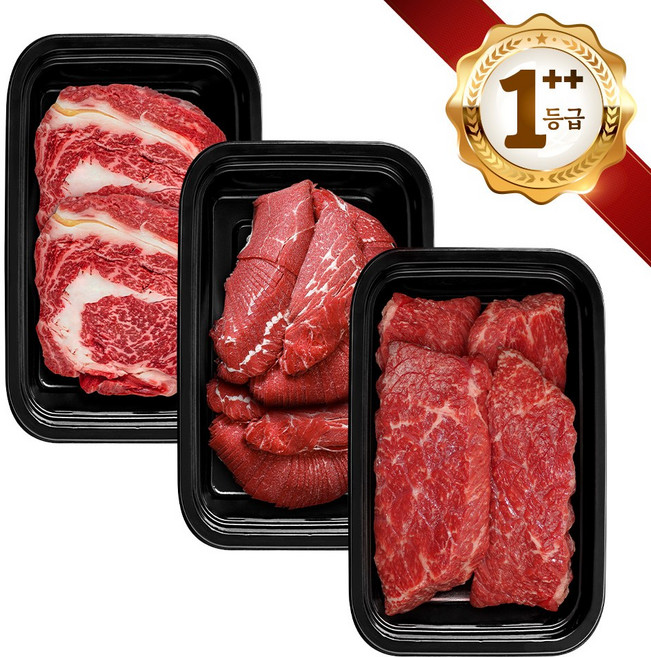 쿠가[냉장] 횡성한우 어사품 1++등급 구이 정육 혼합 3구 6호(총900g)근내지방도7이상[구성 등심+불고기+국거리], 1개