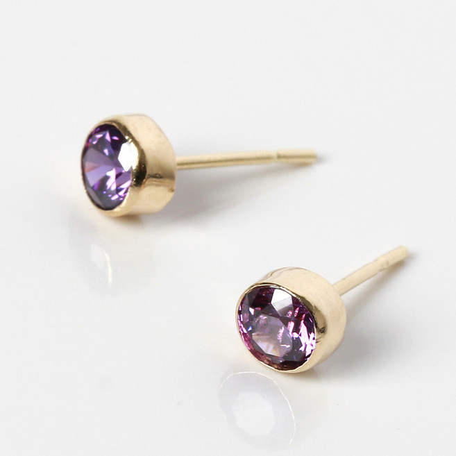 14K 큐빅 우물귀걸이 1쌍 (큐빅색상-바이올렛)