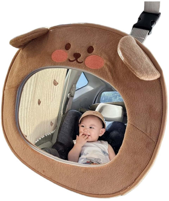 寶寶車用觀察鏡 可愛動物造型 後視安全鏡, 1個, 咖啡熊, 咖啡色