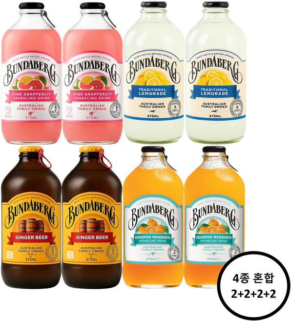 분다버그 자몽2병+레몬2병+진저비어2병+만다린2병 375ml 총 8병, 8개