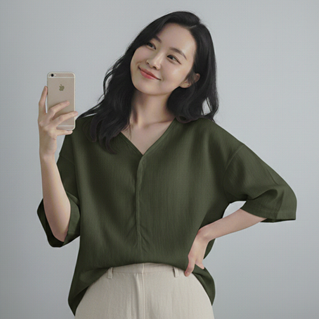 데일로엔 여성 여름 브이넥 오버핏 빅사이즈 반팔 티셔츠