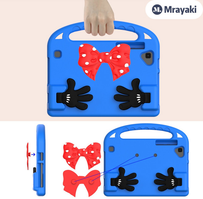 미라야키 갤럭시탭s8케이스 핸드폰 거치대 휴대할 수 있다 전면적 보호 부드럽다 나비 축제 어린이 탭s8케이스, 푸른 색, 1개