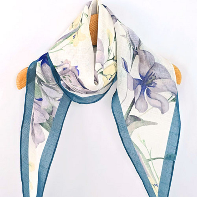 플라워 쁘띠 스카프 여름 린넨필 시원한 스카프 마름모 방도