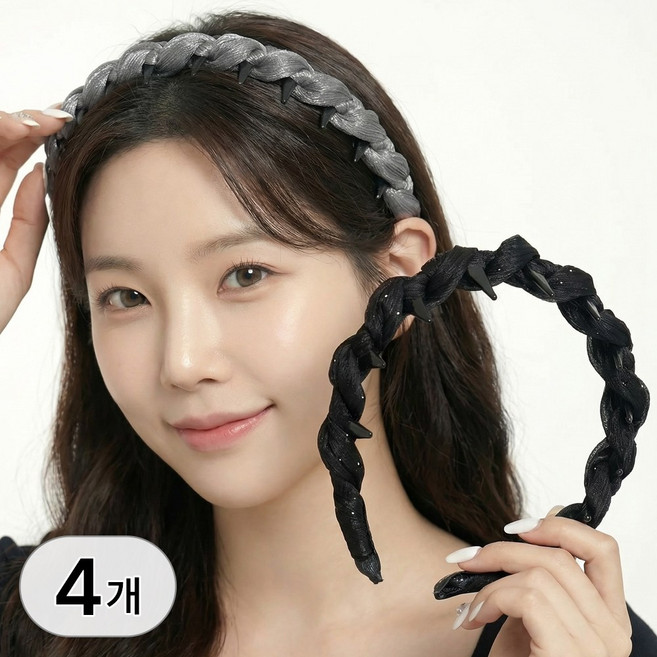 라뷰드 4개 세트 쉬폰 글리터 머리띠 여성 안아픈 헤어 밴드 세안 머리 고정 머리핀 흘러내림 미끄럼 방지 패션 잡화