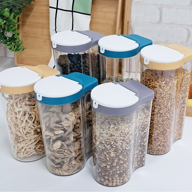 다용도 유선형 투명 잡곡통 시리얼통 밀폐용기 사료통, 머스터드, 1개