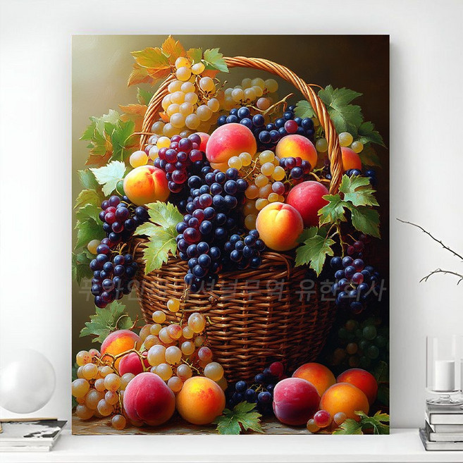 액자 캔버스형 보석십자수 DIY 키트 40X50cm 풍경 동물 대형 금전운 풍수 그림 객실 인테리어 거실 장식 재물운 개업 이사선물 PK-01545, 1개, PK-22 신선한 과일