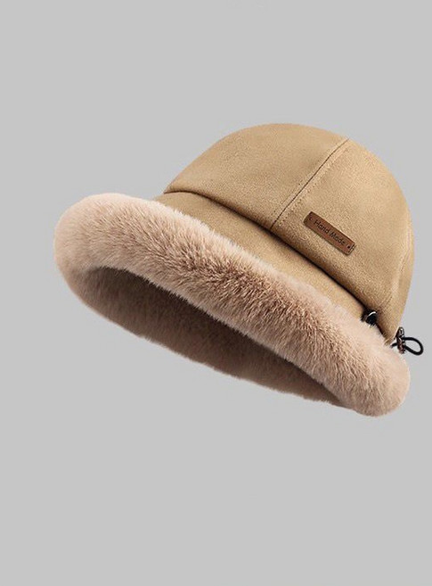 투니스 여성 단색 보온 퍼 버킷햇