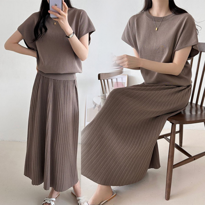 NewCare 여성 여름 니트 플리츠 누피스 세트 트레이닝복 세트