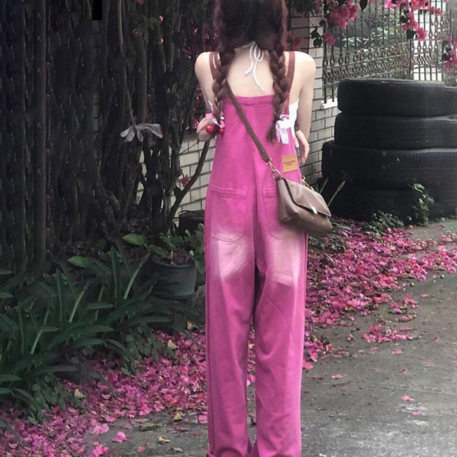 여성 멜빵바지 봄 여름 패션 프렌치 나시 점프슈트 여자 캐주얼 코디 와이드 데님 팬츠 LJX