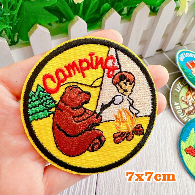 皮卡布 營火 露營 刺繡布貼 裝飾布章, 1個, 2號,熱熔膠款