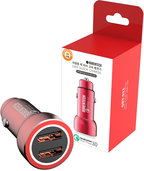 로랜텍 퀵차지 3.0 차량용 듀얼 고속 충전기, GRT-91, 메탈레드