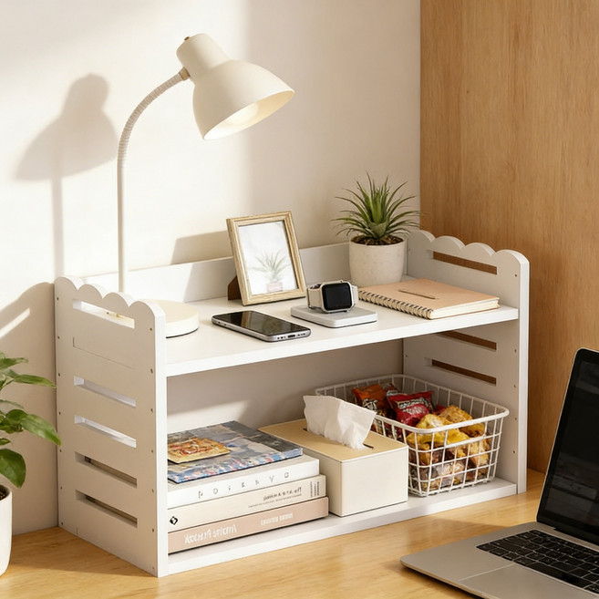 BLACK K7 2단 3단 책상 수납 선반 미니 책꽂이 칸막이, 화이트