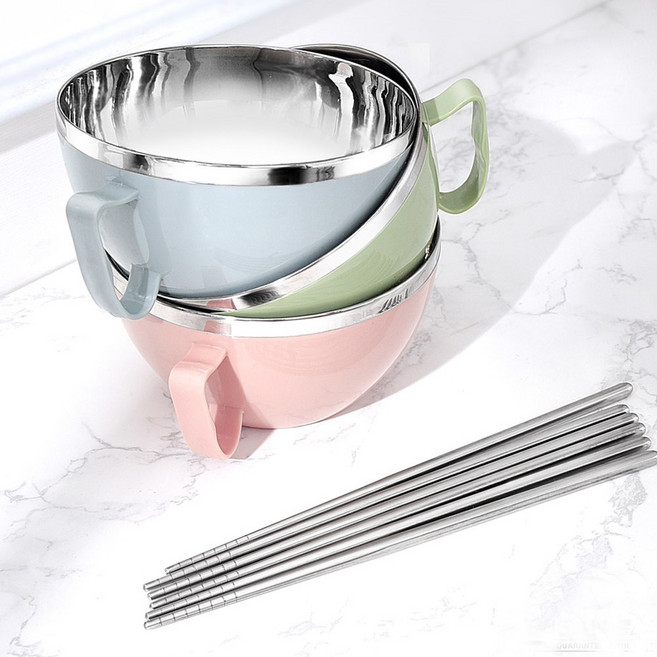 스텐 컬러 라면기 3종+젓가락 3벌 세트 파스타볼 시리얼볼 간식그릇 라면그릇, 1개