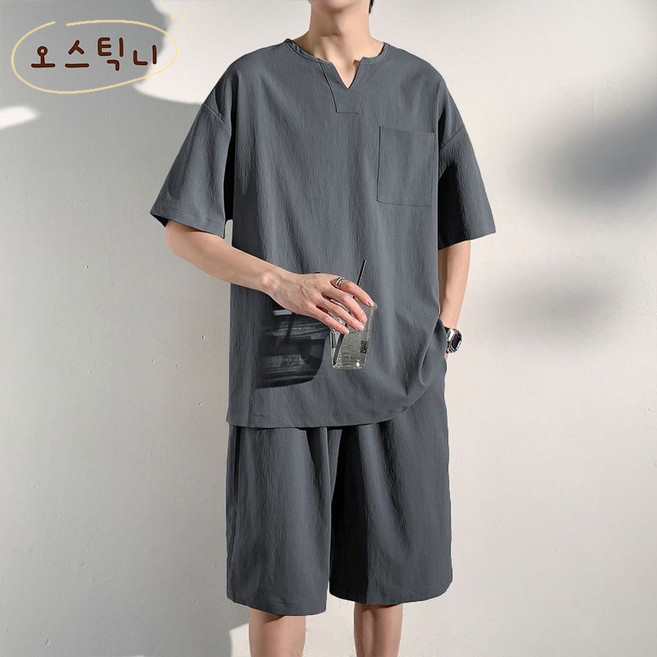 오스틱니 2026 남성 초특가 여름 빅사이즈 린넨 반팔 세트