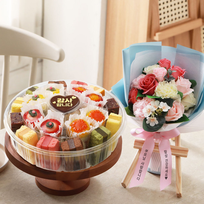 이버스데이 VIP 떡케이크 선물세트 생일 케익 기념 생신 칠순 어버이날 부모님생신 부모님선물추천, 1.25kg, 1세트, V/떡케이크C/꽃12_NEW