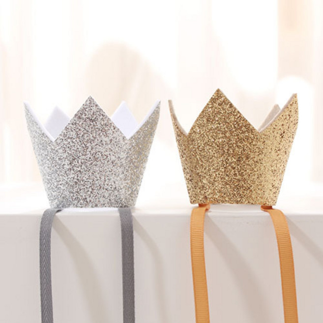 [데코봉봉] 반짝이는 쁘띠크라운 1P 파티 꼬깔 모자 왕관 생일 행사, 실버