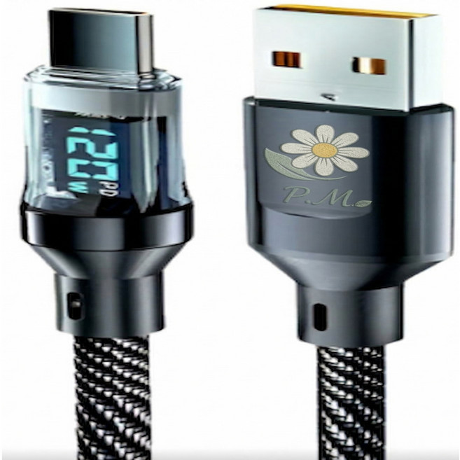 픽 마스터 C 타입 초고속 충전 120w LED디스플레이 케이블, 검정색, 2개, 1m