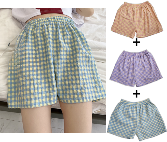 해드니 체크 파자마 반바지 3장세트 홈웨어