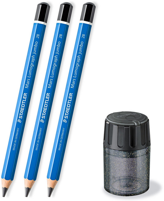 스테들러 점보 100J 2B (연필3+2홀 연필깎이1), 2B 3 (100J), 블랙1 (5134), 1세트