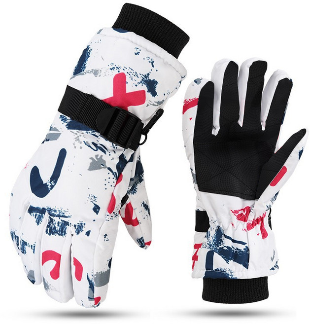 한현 스마트 터치 스키장갑 남여 겨울 오토바이 생활방수, 여자흰색레드, 1개