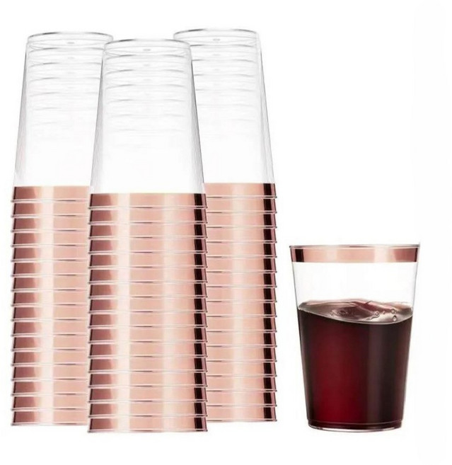 玫瑰金邊透明杯 10oz/300ml 派對適用, 1套, 300ml, 50個裝