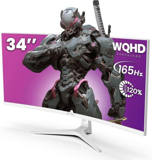 CRUA 32인치 커브드 게이밍 모니터 4K UHD 3840x2160 144Hz /160Hz 1500R VA 디스플레이 AMD 프리싱크 120 sRGB 내장 스피커 RGB 조명, 34Inch