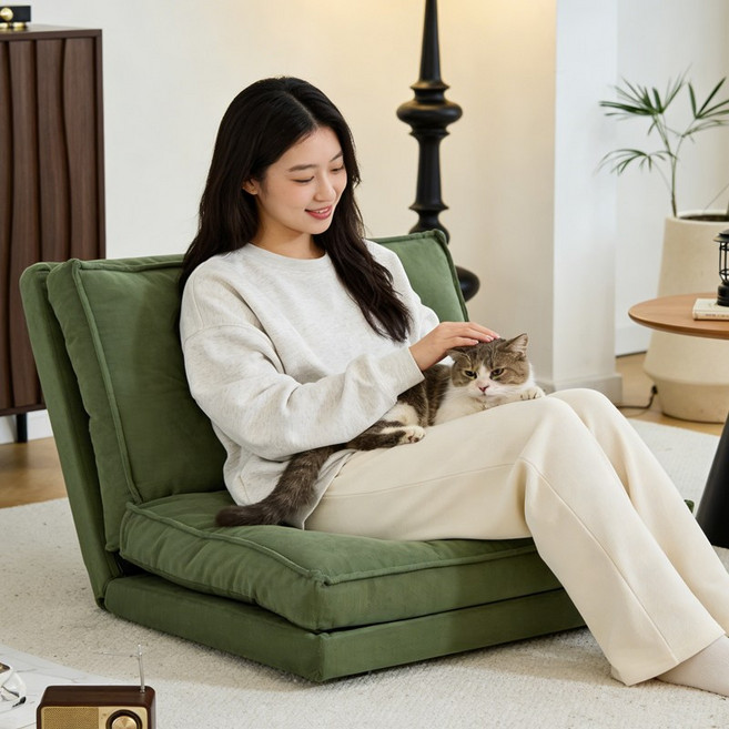 접이식 소파베드 1인용쇼파겸 베드 5단 각도조절 침대 겸용 매트리스 원룸 인테리어 추천, 그린60cm