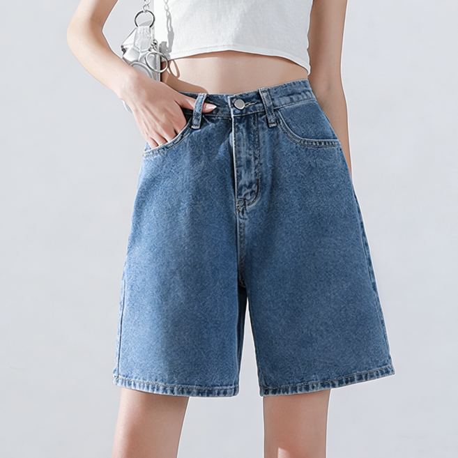 NUNUHANA 여성 루즈핏 얇은 5부 청반바지