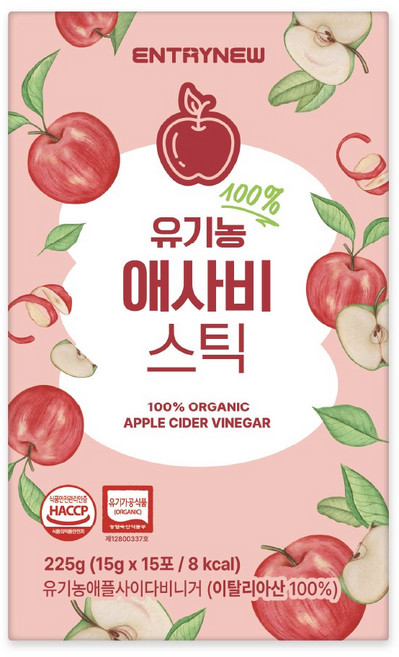 엔트리뉴 100% 유기농 애사비 스틱 애플사이다비니거, 1박스, 225g