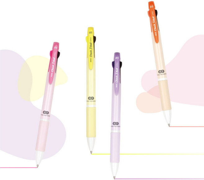 자바 체크 3볼 3색볼펜 0.5mm 초저점도 형광분홍, 3개