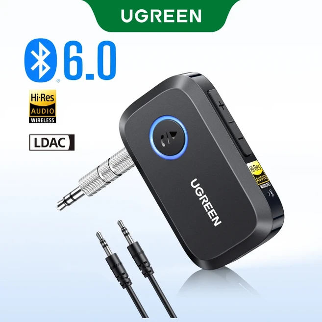 【RU 특가】UGREEN 블루투스 6.0 LDAC 지원 고해상도 오디오 어댑터 3.5mm AUX 스피커/유선 스피커/스테레, 01 Bluetooth 6.0, 01 CHINA