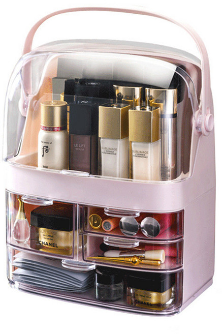 새하영 휴대용 화장품 수납함 보관함 정리함, 1개, 핑크