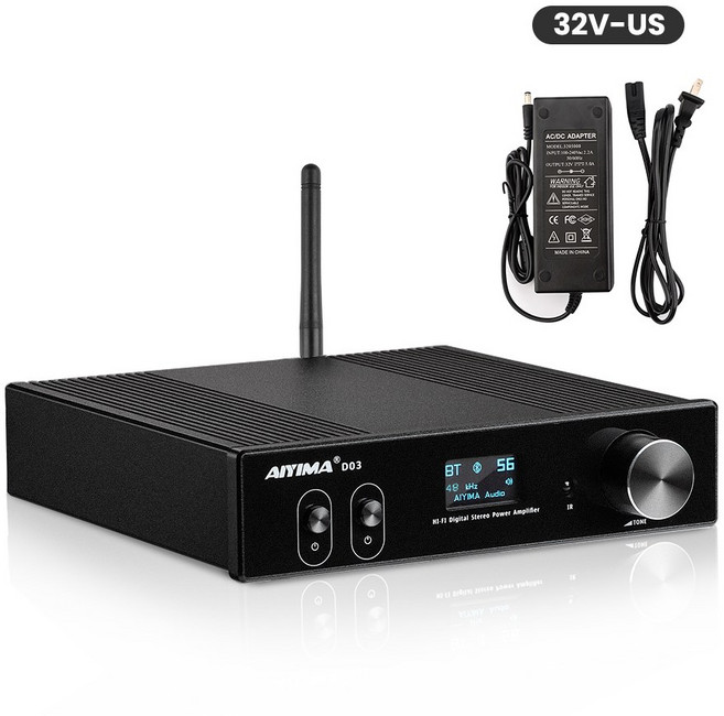 AIYIMA 오디오 D03 하이파이 블루투스 5.0 앰프 2.1 무선 디지털 사운드 파워 서브우퍼 앰프 150Wx2 USB DAC 스테레오, CHINA_With US Plug