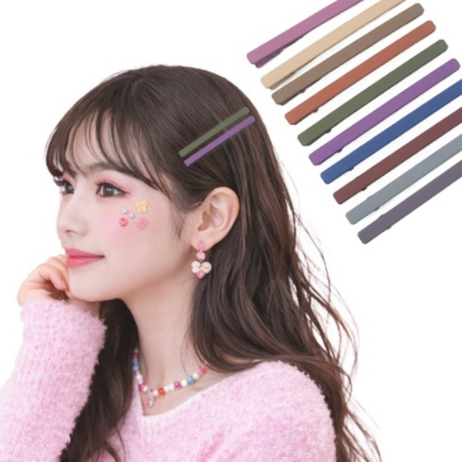 콩이네리본 10개 일자 집게핀 머리핀 헤어핀 다운톤 세안 미용실 앞머리 포인트 고정핀 키치 하이틴