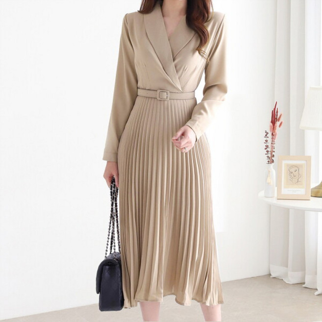 [모리스커밍홈] [벨트세트]숄카라 벨트셋 플리츠주름 원피스_M2602OP616A