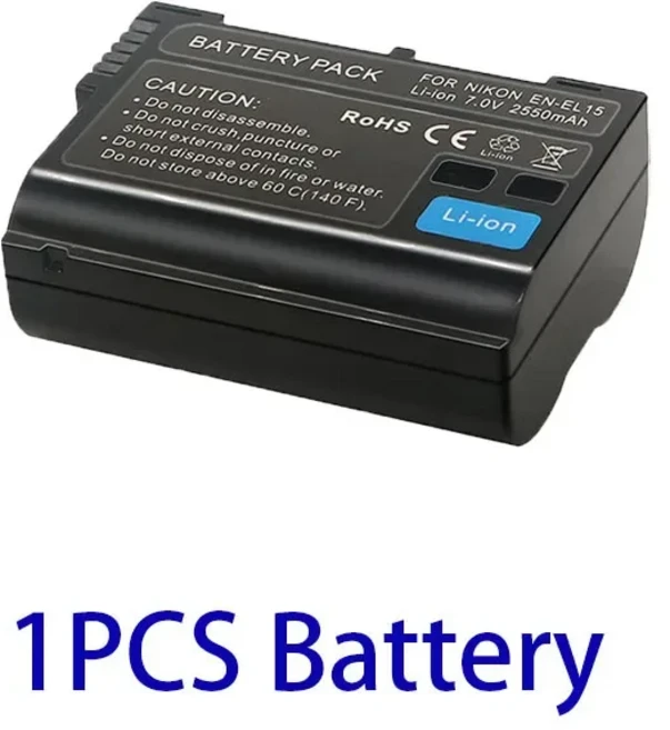 EN-EL15C 배터리 2550mAh 니콘 Z5 Z6 II Z7 Z7II D7000 D850 D750 D800용 충전, 01 1PCS Battery
