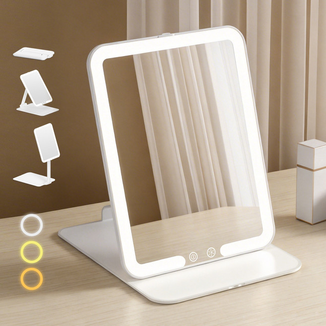 휴대용 LED 화장거울 3단 접이식구조 C-TYPE 충전 1500mAh, 화이트