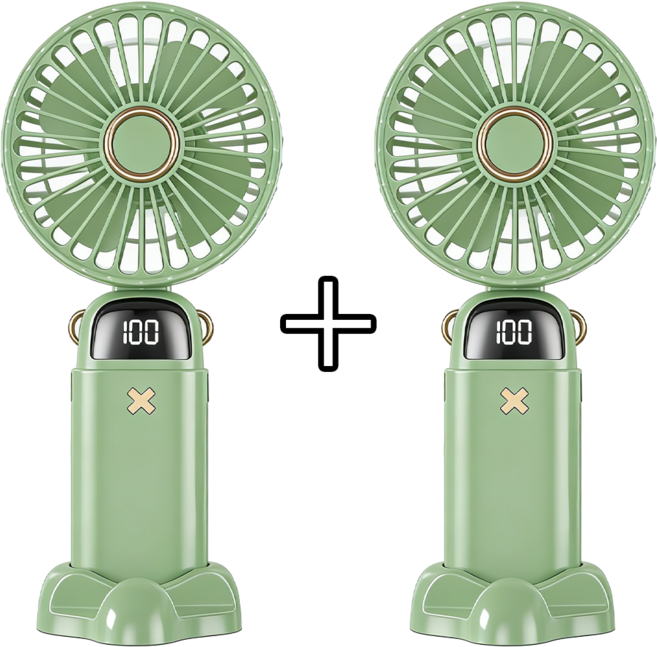 Ambition 1+1 접이식 휴대용 무선 미니 손선풍기 세트, 그린+그린, DS18