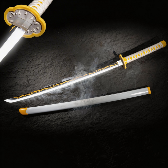 NEDYOU 귀멸의 칼날 빛나는 장난감 검 애니메이션 캐릭터 무기 코스프레 소품 탄지로 광선검 장난감칼 불빛검 쿨한 액션 토이 GB-011, 아즈마 젠이츠