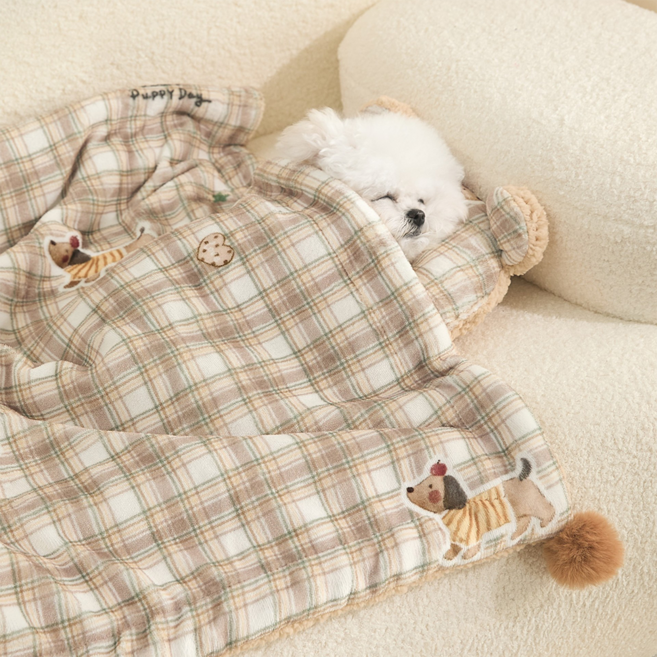 레이지플래닛 반려동물 겨울 보온 리버서블 담요이불 베개 2종 세트, 1세트, 브라운