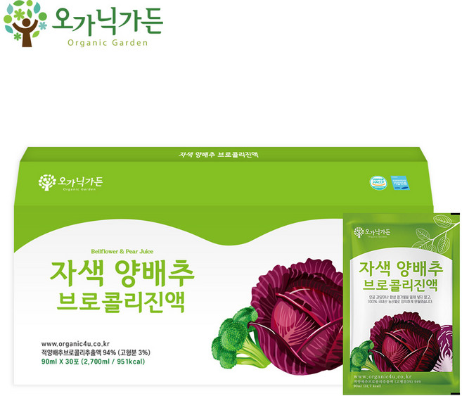 오가닉가든 자색 양배추 브로콜리진액 비타민 칼륨 국내산 30포, 3개, 2.7L