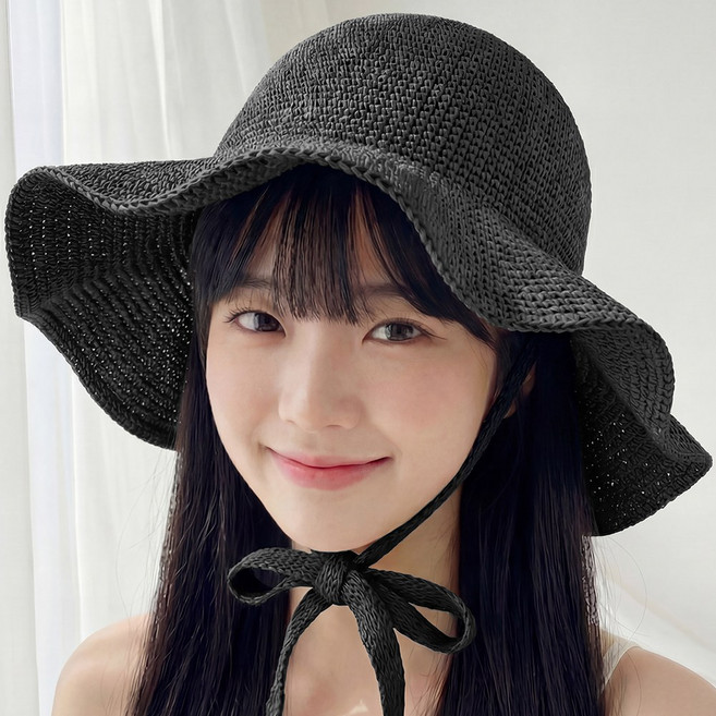 라뷰드 여성 리본끈 와이어 보닛햇 여자 여름 넓은챙 밀집 모자 라탄 스타일 보넷 벙거지 썬캡 사이즈 조절 스트랩 버킷햇