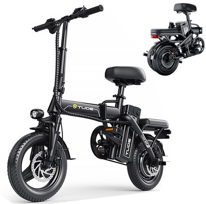스마트 전기 자전거 서스펜션 이중 브레이크 방폭 타이어 리모콘 시동 LED 전동 자토바이, 블랙, 경량스틸