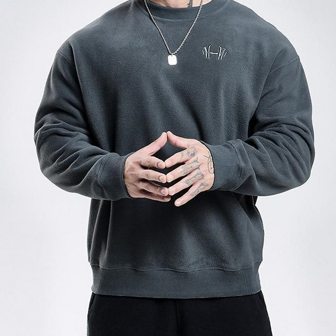 머슬핏 오버핏 /몸이 좋아 보이는 맨투맨/ 기모 폴리스 라운드넥 오버핏